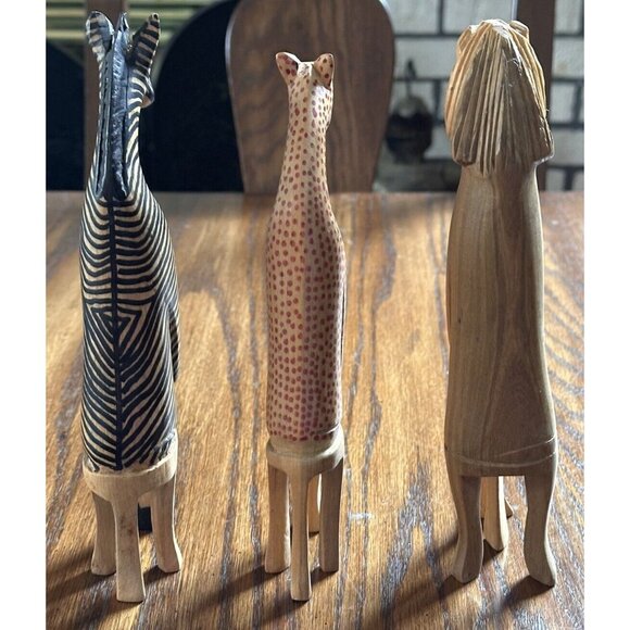 Kenya Wood Hand Carved 3 Party Animals Sitting Made Kenya Zebra, Lion, Cheetah‎ - Picture 4 of 10